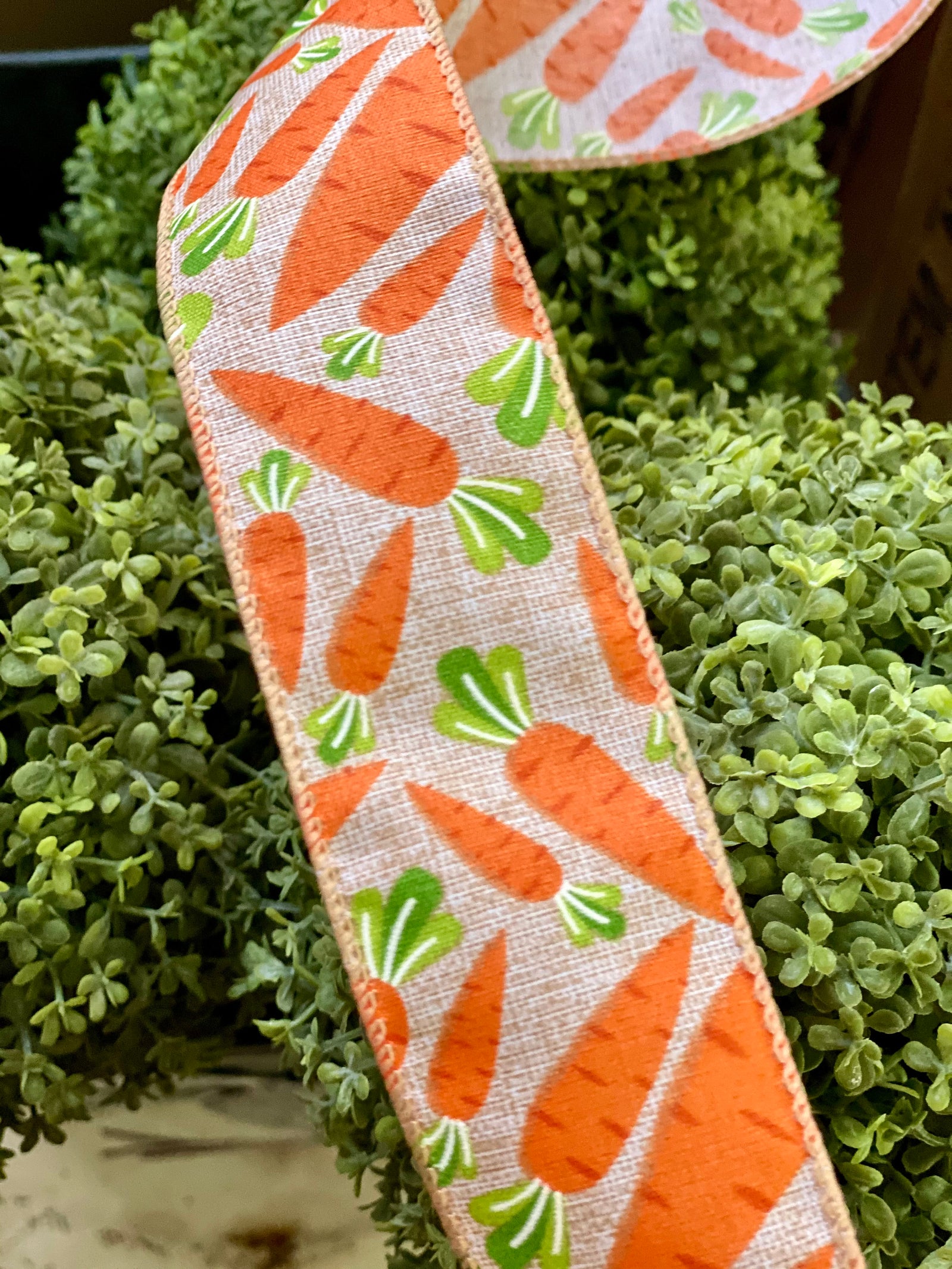 Two Sizes Carrot On Tan Wired Ribbon 1.5&quot; or 2.5” x 10 YARD ROLL, Easter Ribbon, farmhouse ribbon, Spring ribbon, Bunny rabbit carrot ribbon