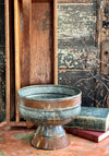 Galvanized Rustic Round Metal Compote, Farmhouse distressed rusty look footed bowl, Large round metal planter, bulb planter, rustic urn