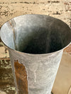 Galvanized Distressed Gray & Bronze Tall Metal Urn, Farmhouse rusty look footed urn, Large metal vase, Vase for mantle, rustic urn