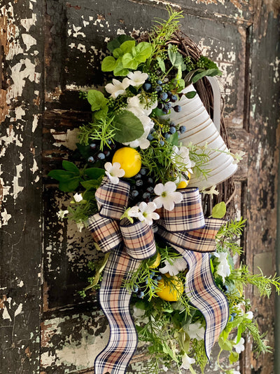 The Lorraine Spring Lemon & Blueberry Wreath for front door, Summer wreath, kitchen fruit wreath, mothers day pick me up gift, Easter decor