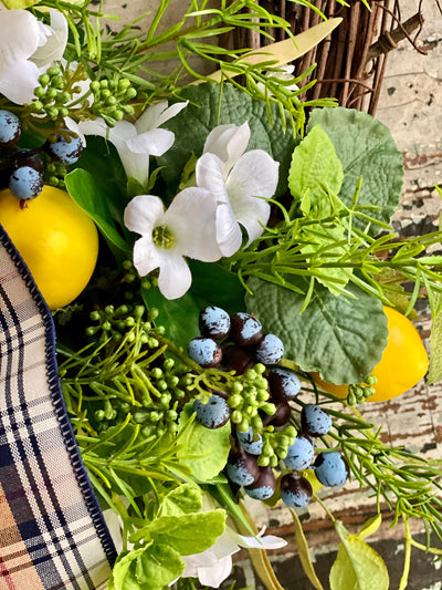 The Lorraine Spring Lemon & Blueberry Wreath for front door, Summer wreath, kitchen fruit wreath, mothers day pick me up gift, Easter decor