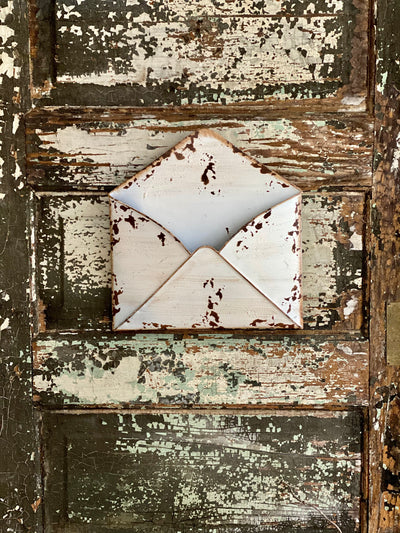 Vintage Style Antiqued White Metal Envelope Wal Pocket, Farmhouse wall decor, Envelope shaped hanging planter