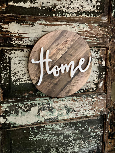Round Wood Home Sign For Front Door, farmhouse home sign for wreath, ornament sign. wreath attachment, Wall decor, craft supply