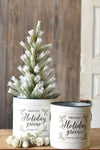 Holiday Greens White Christmas Tree Galvanized Buckets~Metal pail~Xmas pail with Christmas tree design~Farmhouse cottage decor