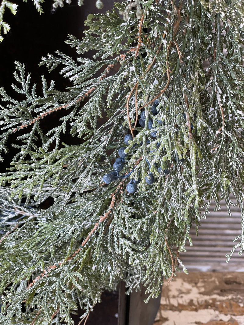 Artificial Blue Stone Snowy Cedar Pine Garland