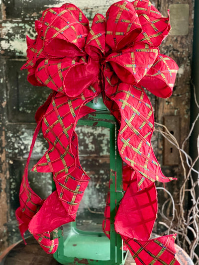 The Jayne Red & Green Criss Cross Christmas Tree Topper Bow