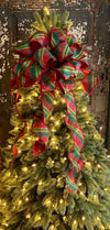 The Evita Green & Red Tartan Plaid Christmas Tree Topper Bow