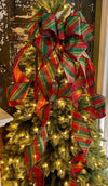 The Elaine Green & Red Tartan Plaid Christmas Tree Topper Bow