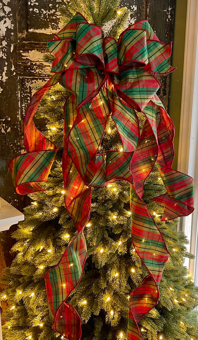 The Elaine Green & Red Tartan Plaid Christmas Tree Topper Bow