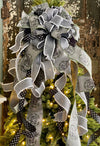 The Baylee Grey Green & White Christmas Tree Topper Bow