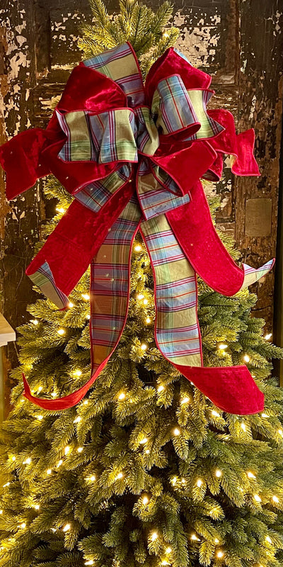 The Delphia Red Blue & Green XL Christmas Tree Topper Bow
