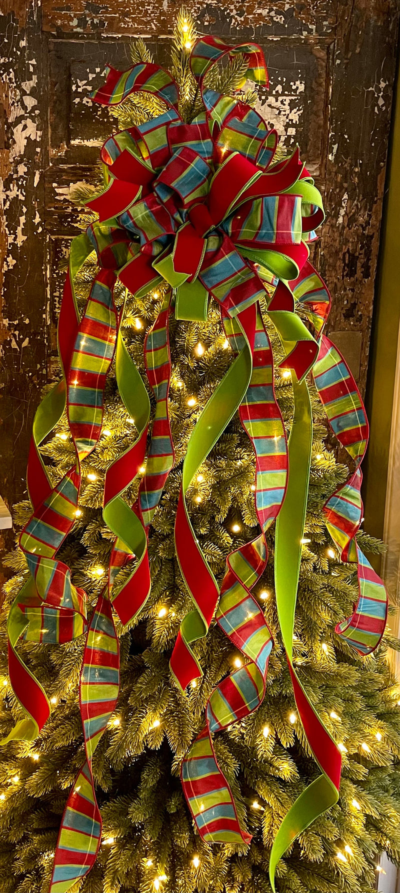 The Daphne Red Blue & Green Plaid Christmas Tree Topper Bow