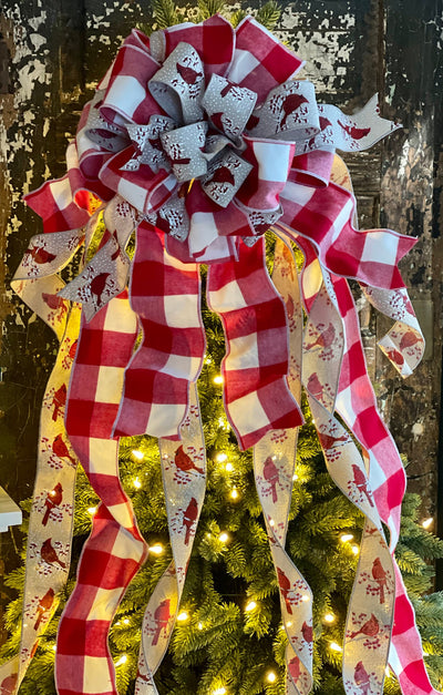 The Cardi Red & Cardinal Check Christmas Tree Topper Bow