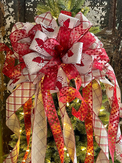 The Marisol Red & White Cardinal Christmas Tree Topper Bow