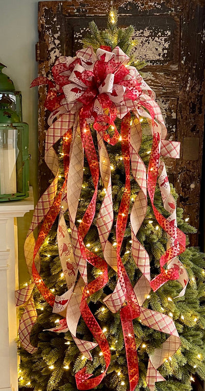 The Marisol Red & White Cardinal Christmas Tree Topper Bow