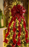 The Andrea Red Green & Gold  Plaid XL Christmas Tree Topper Bow
