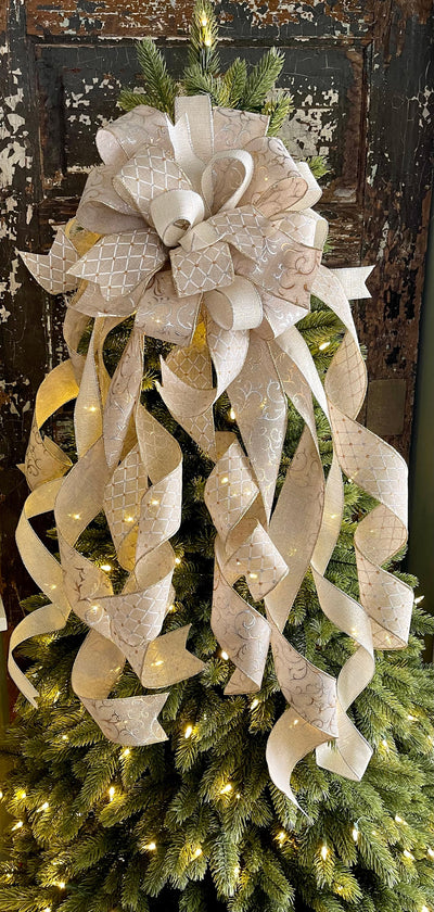 The Blitzen Cream Silver & Gold Christmas Tree Topper Bow