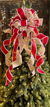 The Ginger Red & White Gingerbread Christmas Tree Topper Bow