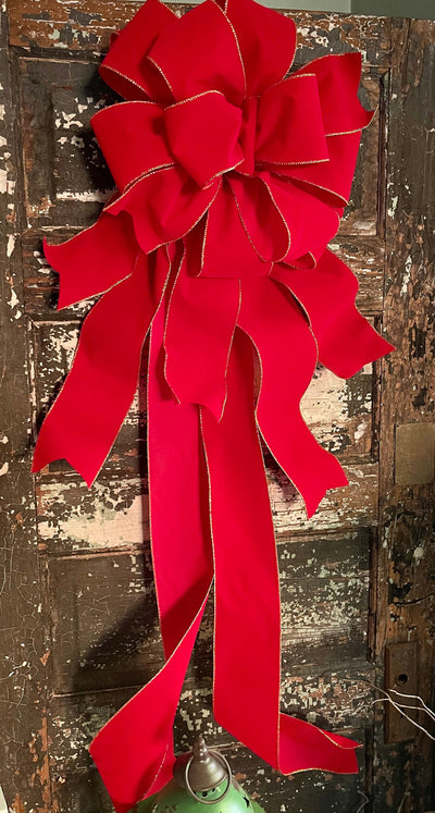 The Khristal Red and Gold Velvet Christmas Tree Topper Bow~bow for wreaths~XL traditional christmas bow~oversize bow with long streamers