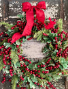 The Ruby Winter Rustic Red Berry Evergreen Christmas Wreath For Front Door