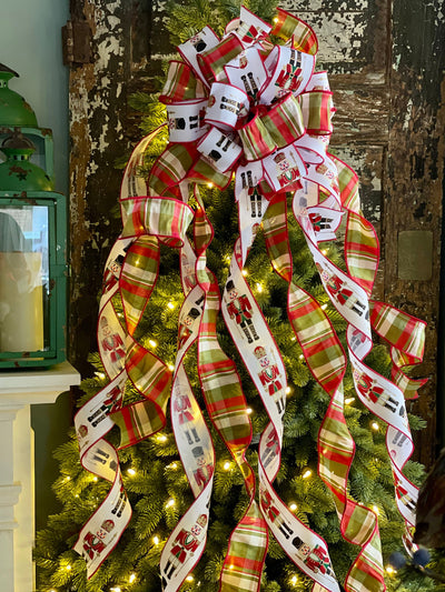 The Nutcracker Red Cream & Green Plaid Christmas Tree Topper Bow