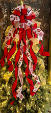 The Hans Red Black & Gold Glitter Christmas Tree Topper Bow