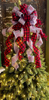 The Jayme Red Gray & White Snowflake Christmas Tree Topper Bow