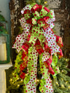 The Jolly Red White & Green Whimsical Christmas Tree Topper Bow