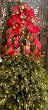 The Jovi Red White & Green Whimsical Christmas Tree Topper Bow
