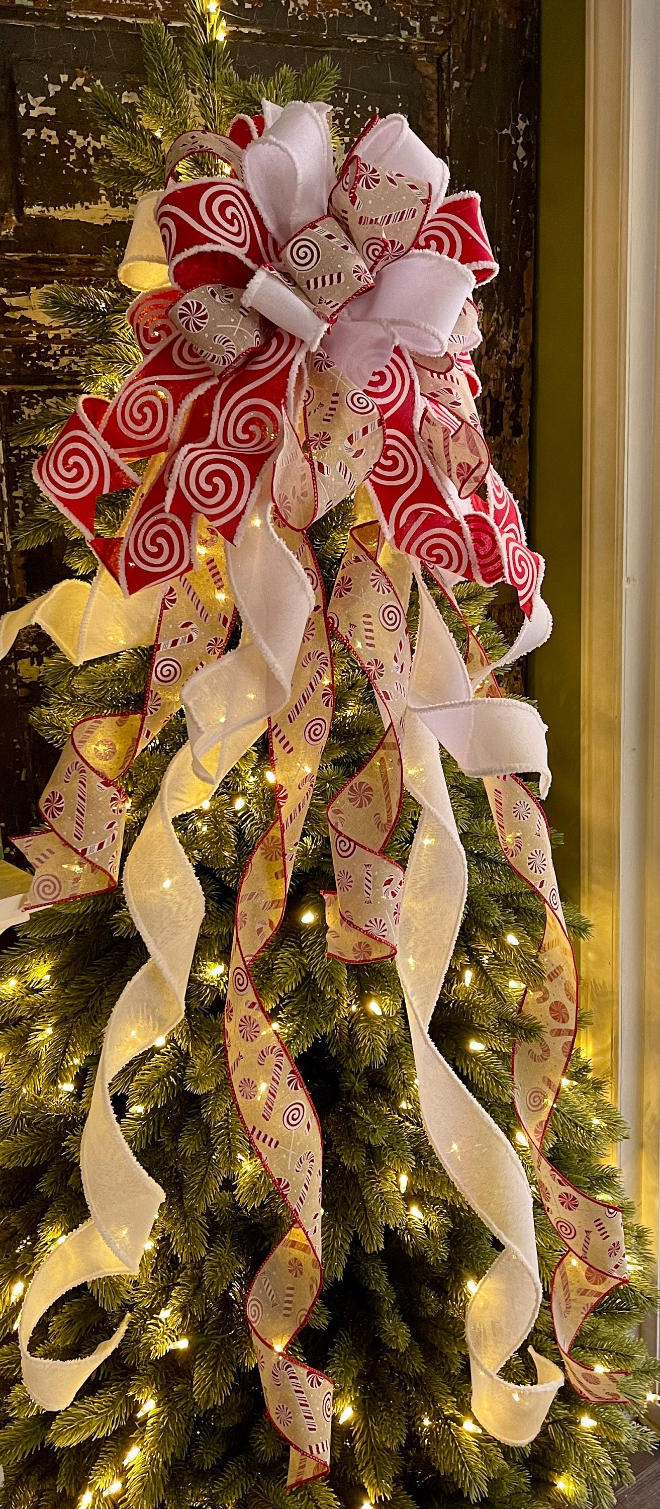The Aphrodite red & cream luxury Christmas Tree Topper Bow - Crested Perch