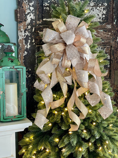The Comet Cream Silver & Gold Christmas Tree Topper Bow
