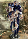 The Lazuli Navy Blue Tan Plaid Bow For Wreaths