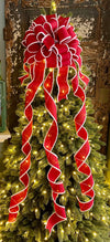 The Mariah red and white Christmas tree topper bow-bow with long streamers-xl bow for wreaths-swag bow-mailbox bow-lamppost bow