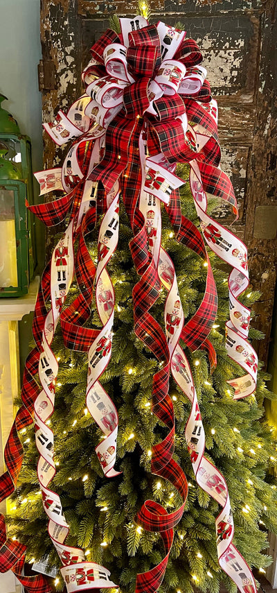 The Franz Red Black & Gold Plaid Christmas Tree Topper Bow