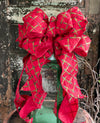 The Jayne Red & Green Criss Cross Christmas Tree Topper Bow