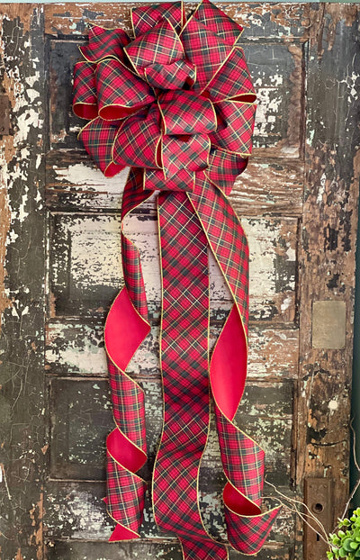 The Kieran Red Black & Gold Plaid Christmas Tree Topper Bow