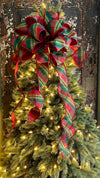 The Evita Green & Red Tartan Plaid Christmas Tree Topper Bow