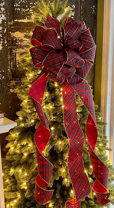 The Kieran Red Black & Gold Plaid Christmas Tree Topper Bow