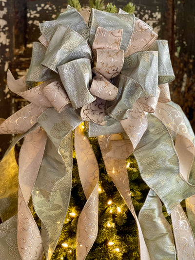 The Midori Minty Sage Green Gold & Silver Christmas Tree Topper Bow