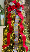 The Dianna Red Blue & Green XL Christmas Tree Topper Bow