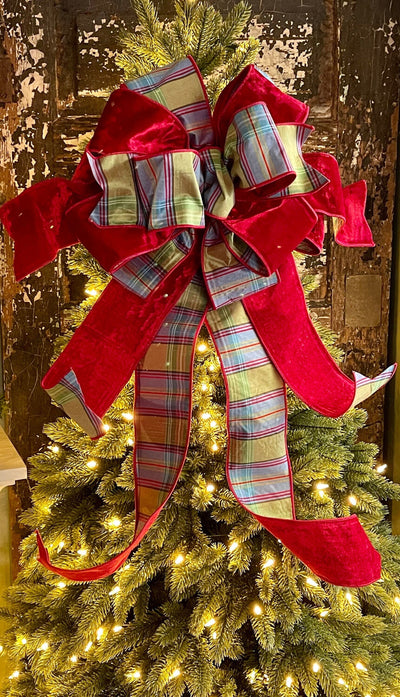The Delphia Red Blue & Green XL Christmas Tree Topper Bow