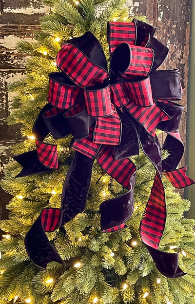 The Maureen Red & Black Velvet Christmas Tree Topper Bow