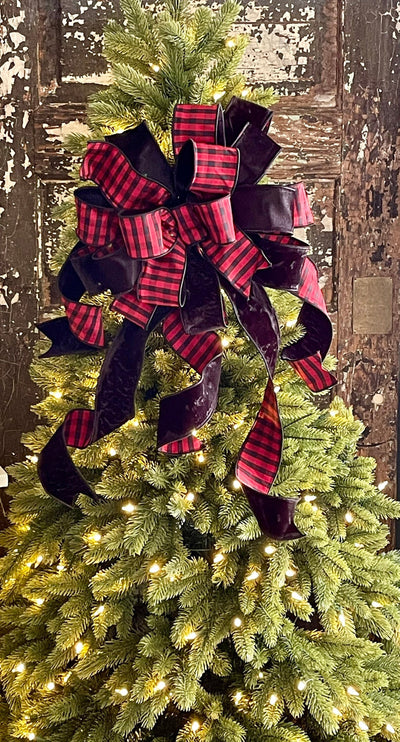 The Maureen Red & Black Velvet Christmas Tree Topper Bow