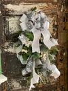 The Hazel Gray Silver White Snowy Iced Hydranga & Mixed Evergreen Pine Teardrop Swag