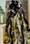 The Bevan Black & White Christmas Tree Topper Bow