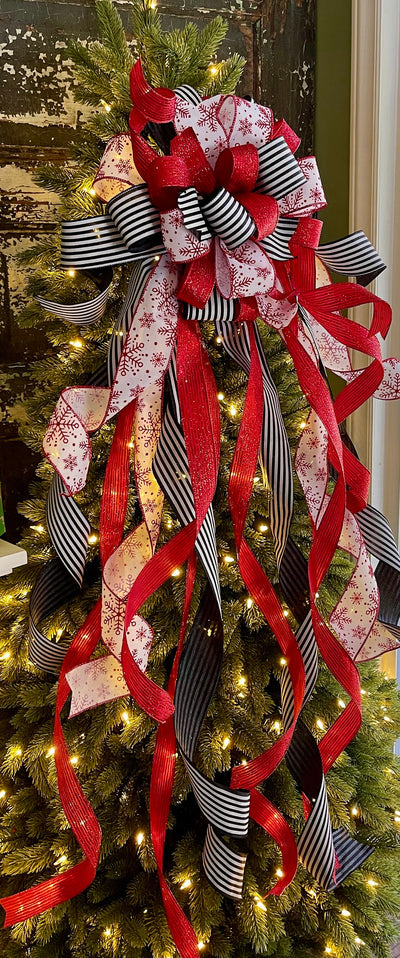The Aster Red Black & White Christmas Tree Topper Bow