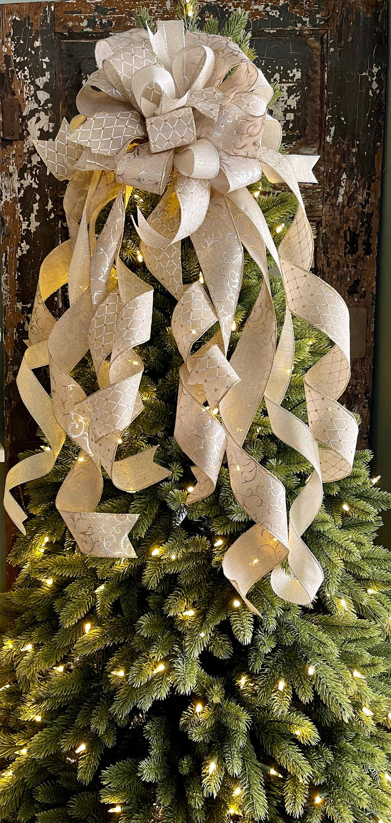 The Blitzen Cream Silver & Gold Christmas Tree Topper Bow