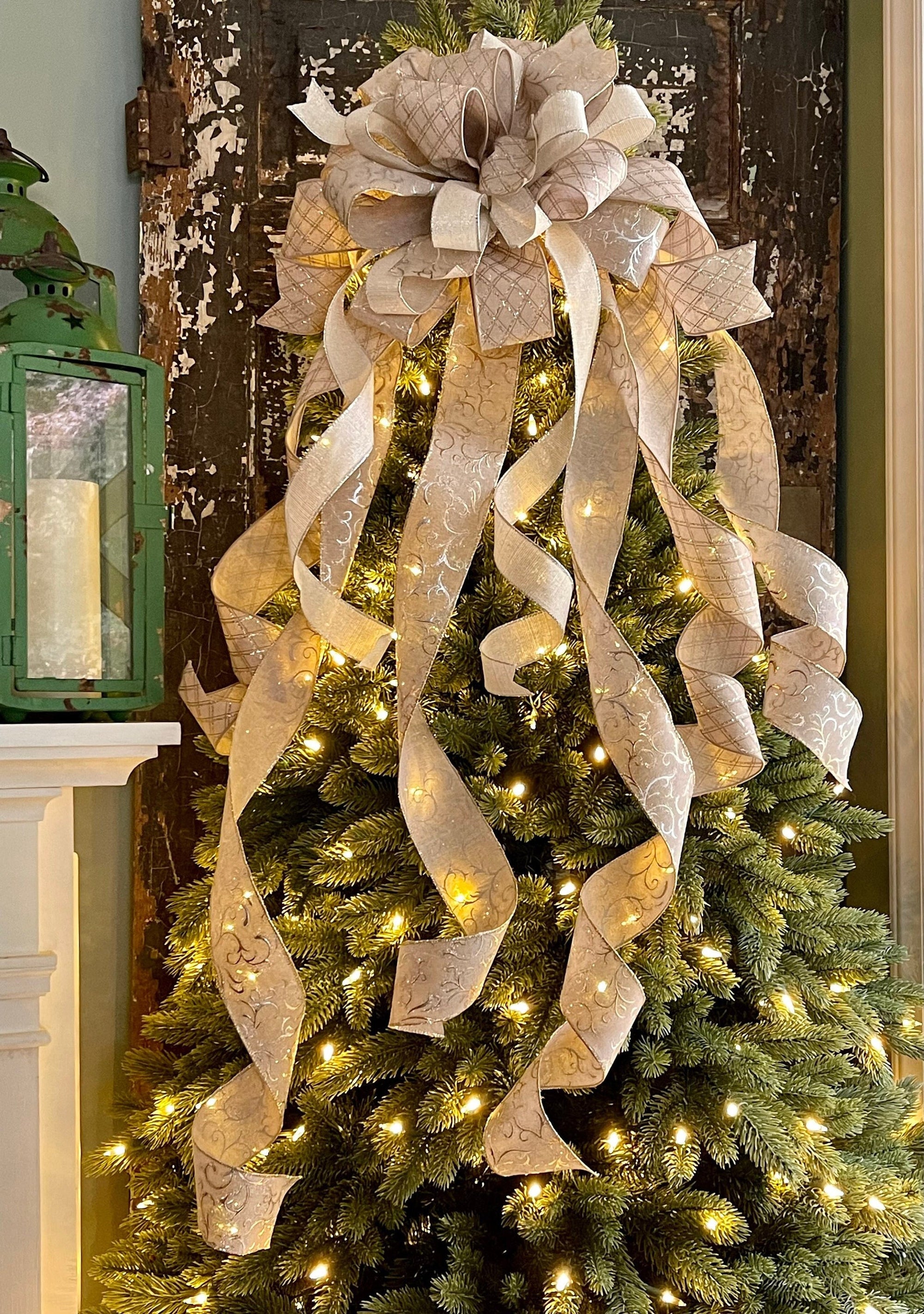 The Comet Cream Silver & Gold Christmas Tree Topper Bow