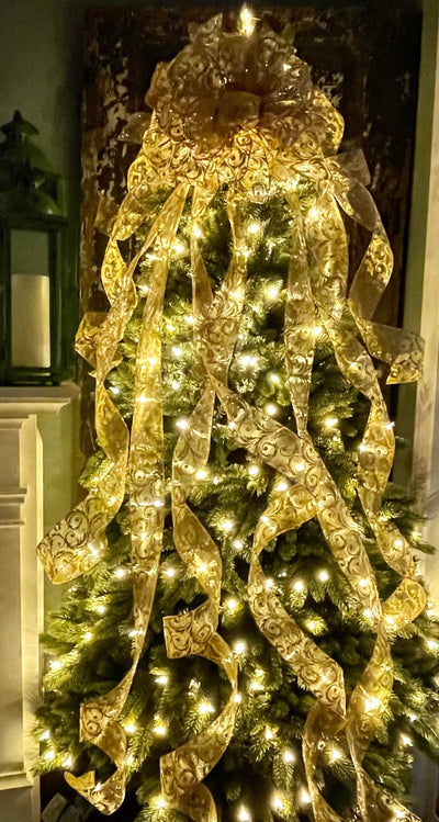 The Alanis Gold Glitter Christmas Tree Topper Bow