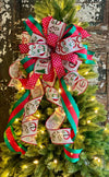 The Brianne Red White & Green Whimsical Christmas Tree Topper Bow